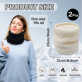 TATWOQ 2 Pcs Winter Neck Warmer Fleece Lined Knitted Neck Warmer Soft Mask Face Warmer Neck Gaiter for Women Mens Teens Windproof Gift(2, Black,White)