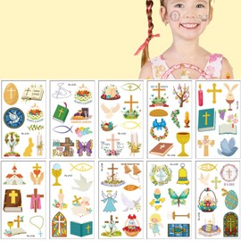 10 Sheets Easter Religious Temporary Tattoos, Religions Christian Temporary Tattoos Jesus Christian He is Risen Easter Temporary Tattoos for Easter Spring Party Favors