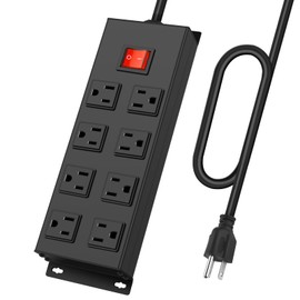HHSOET Metal Magnetic Power Strip, 8 Outlet Mountable Socket, Wall Mount Heavy Duty Surge Protector, Catering for Your Every Need, Gaming Table Outlet with 15 FT Power Cord.(Black)