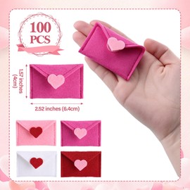 Frienda 100 Pcs Valentine's Day Mini Felt Envelopes 2.52 x 1.57 In for Mini Love Notes Heart Love Envelopes for Valentine Party Decoration Favor Table Scatter Exchange Gifts Wedding Shower DIY Crafts