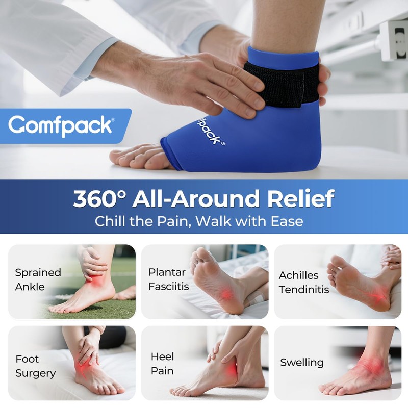 Comfpack Ankle Ice Pack Wrap for Plantar Fasciitis, Swelling, Reusable