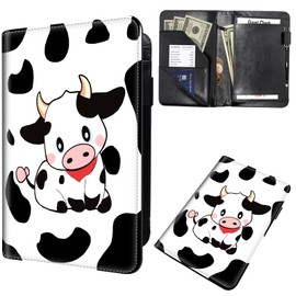Server Books for Waitress,Leather Waiter Book Server Wallet with Zipper,Cash Check Bill Receipt Holder Presenter,for Bartender,Waiter,Waitress Accessories,Server Apron,Black White Milk Cow