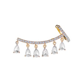 Crystal Water Drop Ear Cuff Stud Earrings,Rhinestone Drop Tassel Ear Cuffs Wrap Clip Earrings Climbers Crawler Earrings Jewelry for Women (White)