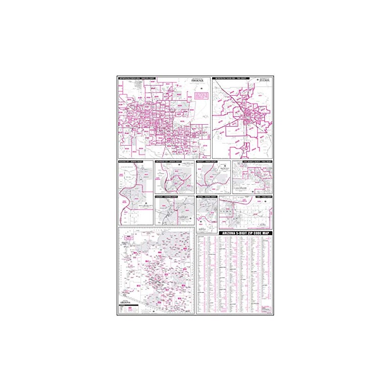 Arizona 5-Digit ZIP Code Map Full-Size Dry Erase Ready-to-Hang Wall