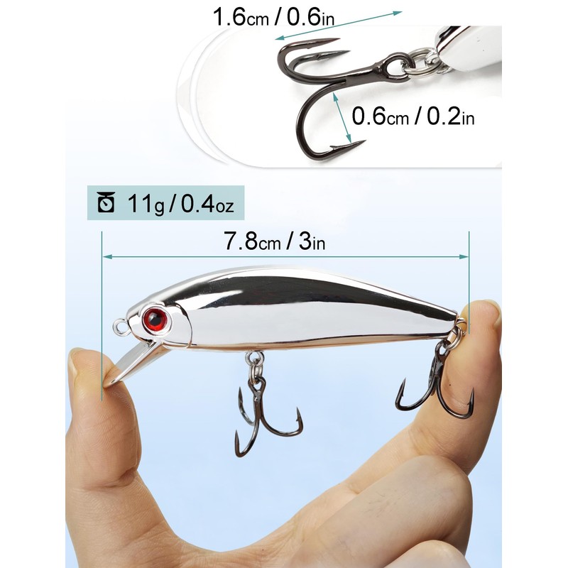 Avlcoaky Minnow Lure Set Reflective Electroplated Jerkbait, 2pcs 3/8oz Mirror