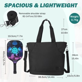 Kasqo Pickleball Paddle Bags, Large Pickle Tote Bag for Women Men with Water Holder Crossbody Shoulder Bag Paddle Holder for Gym Sprot Black