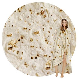 SeaRoomy Burritos Tortilla Throw Blanket, Tortilla Wrap Blanket, Novelty Tortilla Round Blanket Giant Tortilla Round Soft Blanket for Adults and Kids (Beige, 90 inches)