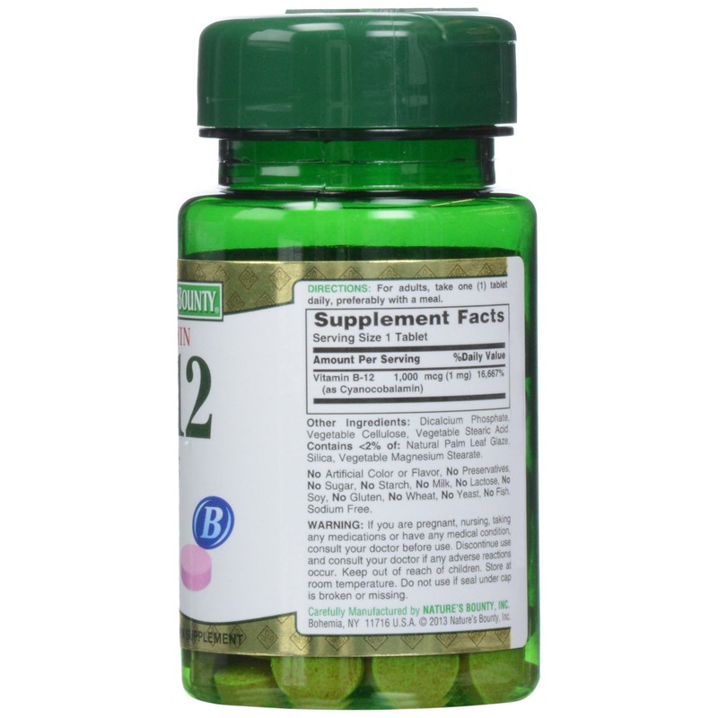 Nature's Bounty Vitamin B-12 1000 mcg Tablets, 100 Count (Pack