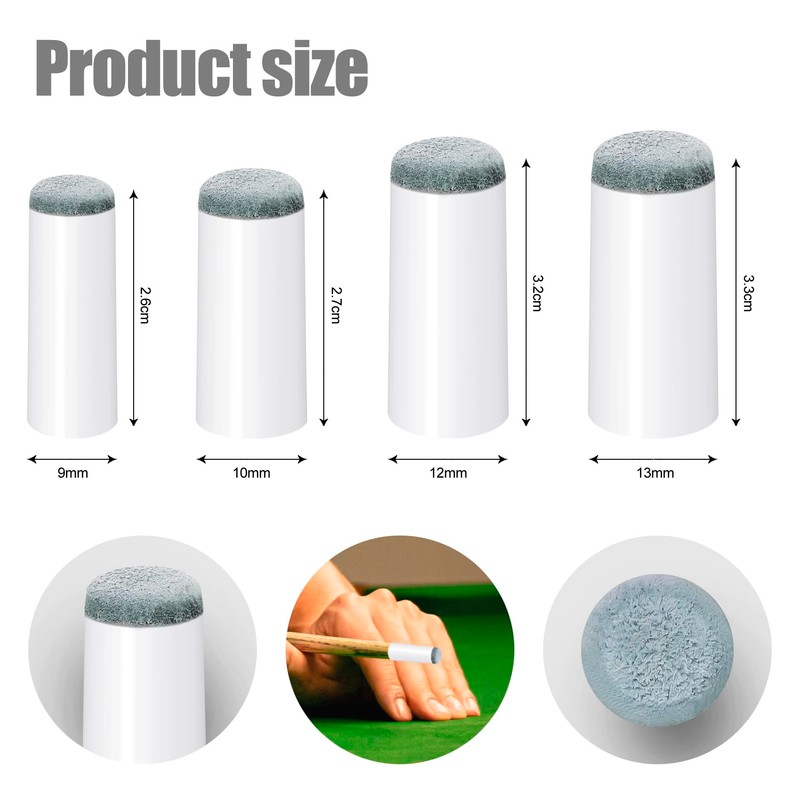 QIANCAIWANG 20 Pcs Pool Cue Tips, 4 Sizes Replacement Slip