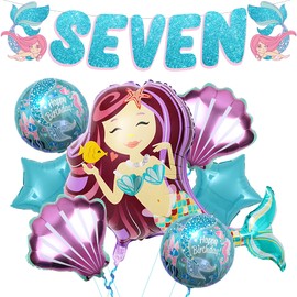 Big, Mermaid 7th Birthday Decorations For Girls - Pack of 8 | Mermaid Balloons, Mermaid Birthday Decorations For Girls 7 | Little Mermaid Party Decorations 7 Years Old, Under The Sea Party Decorations