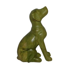 Brave Wings Hand Carved Wooden Dog ~ Sitting Dog 16cm High ~ Ornament Sculpture Figurine Statue Unique Table Decoration Home Decor ~ 5181