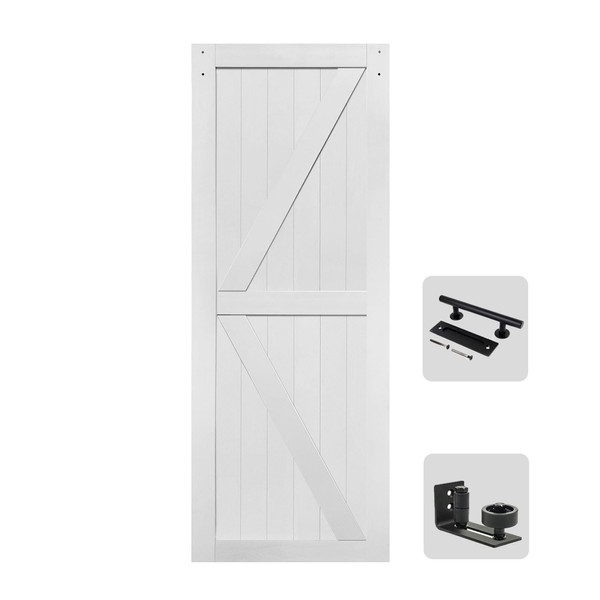 S&Z TOPHAND® 30in x 84in MDF White Barn Door, 21-60in
