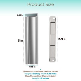 Shuisen 3" Shower Door Magnet, U-Channel Door Frame Magnet with Metal Strike for 1/8", 5/32", 3/16" and 1/4" Thick Swing Glass Shower Doors, Shower Strike Jamb, Shower Door Replacement Parts