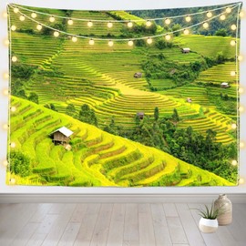 Loccor Green Rice Terraces Tapestry Vietnam Rural Terraced Rice Field Landscape Tapestries 60''x40'' Countryside Natural Scenery Wall Decor Home Living Room Decor