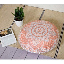 Popular Handicrafts Large Hippie Mandala Passion Floor Pillow Cover - Cushion Cover - Pouf Cover Round Bohemian Yoga Decor Floor Cushion Case - 18" Rose Gold