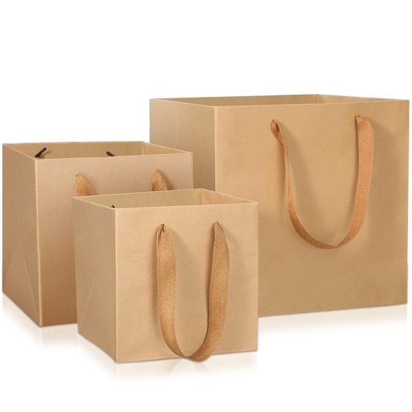 Zonon 30 Pack Brown Paper Bags with Handles Gift Paper Bags Reusable Grocery Shopping Bags Packaging Bags Birthday Merchandise Retail Bags (10 Inch, 8 Inch, 6 Inch)
