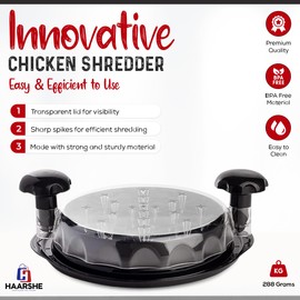 HAARSHE Large Chicken Shredder Tool Twist, 10'' Visible Breast Meat Shredder Machine with Cleaning Brush & Tong Anti-Slip Ergonomic Handle, Removable Tray, Dishwasher Safe, BPA Free