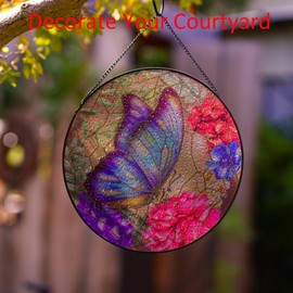 Butterfly Stained Windows Hanging Suncatcher,Crystal Flower Stained Glass Suncatchers Window Ornament Stained Glass Panel Sun Catcher Wall Hanging Decor Birthday Gift