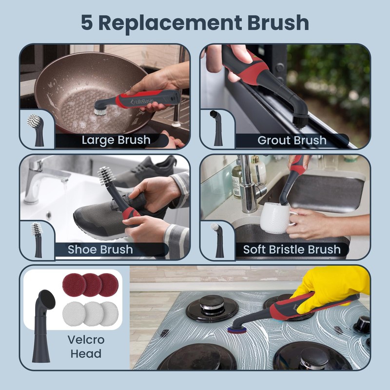 LifeBasis Rechargeable Power Scrubber, Cordless Electric Cleaning Brush, Water Resistant