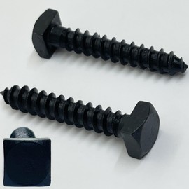 BRAUNY BOY HARDWARE - ¼” x 1.5” - Rustic Square Head Lag Wood Screws – Decorative Antique Black Square Drive Lag Bolts – Black Oxide Coating - ¼ in x 1 ½ in - for Hinges, Cabinets & Doors (10, Screws)
