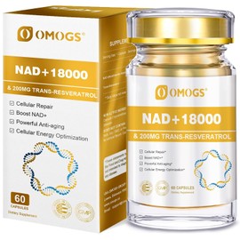 OMOGS Nad+ 300 Mg + Trans-Resveratrol 200 Mg, Suplemento De Nad Puro, Máxima Absorción, Suplemento Potenciador Para La Reparación Del Adn, Envejecimiento Saludable, Energía Celular Y Longevidad, 60 Cá
