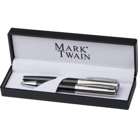 Mark® Twain 10759 Ballpoint Pen and Rollerball Pen Stationery Metal with Engraving Black Design and Gift Box Blue Refill for Birthday