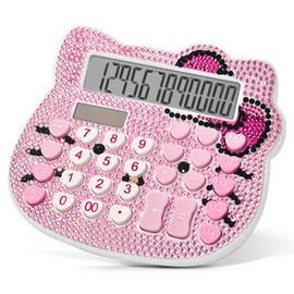 Mechanical Calculators, Cute Women Calculator 12 Digit with Large LCD Display and Sensitive Button, Suitable for Adults and Children, Standard Function for Office, Home, School(White +PinkJewel Model)