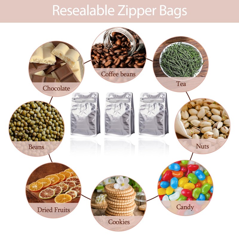 Crafans Coffee Bean Bags with Valve Rectangle Zipper Coffee Storage