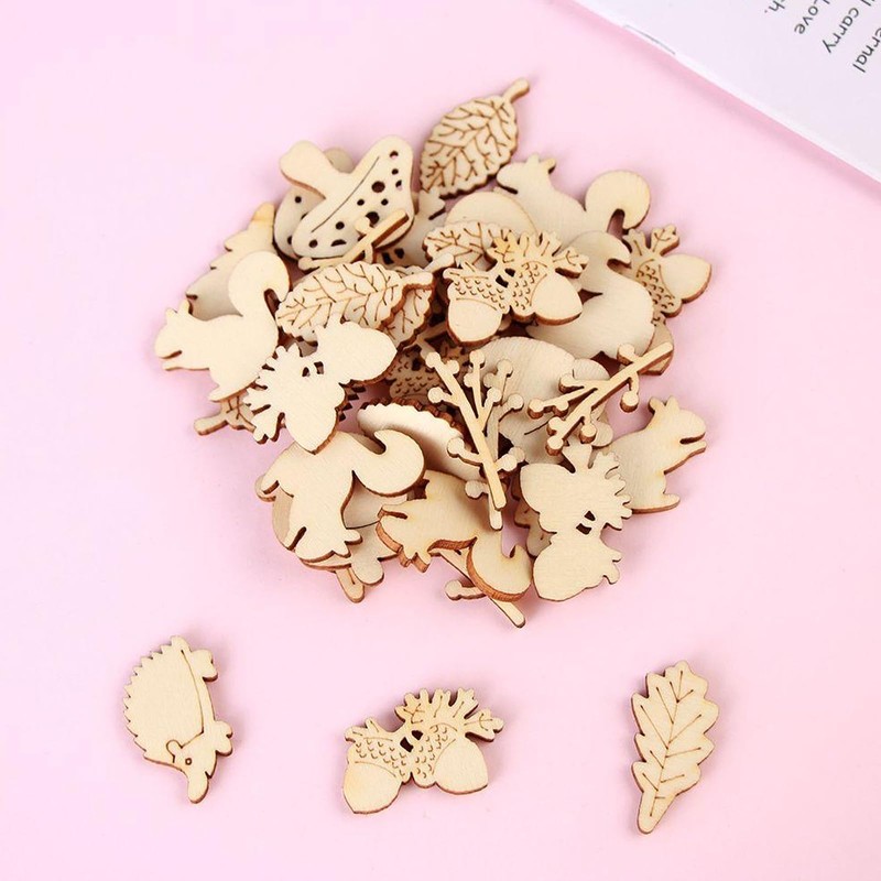 100 PCS Wooden Craft Shapes,Autumn Wooden Mushrooms, Tree Embellishment