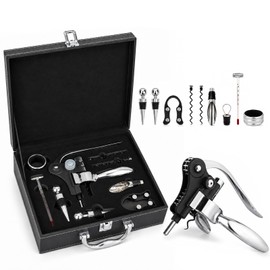 Set Abridor de Vino con 10 Accesorios, Caja Negra, Sacacorchos Profesional