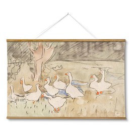 ARPEOTCY Extra Large Vintage Framed Wall Art, 36x54 Inch Cute Geese Hanging Framed Nursery Wall Art, Rustic Canvas Prints, Large Farmhouse Home Decor for Living Room Playroom Preschool