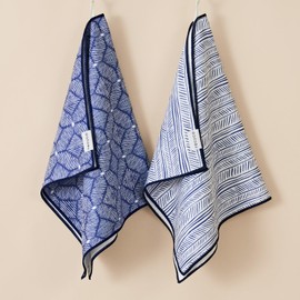 RECYCO Waffle Kitchen Towel Set of 2 - Quick Dry Microfiber Sustainable Dish Towels - Ultra Absorbent Reusable Cleaning Tea Towels - Lightweight Hand Towels,16”x 28”, Indigo Harmony