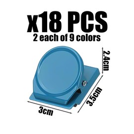18 Pieces of Color Magnetic Metal Clip, Multi-Purpose Metal Clip, Suitable for Documents, Photos, and Sticky Notes.