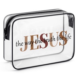 Jesus Bible Verse Makeup Bag Christian Gifts for Women Inspirational Religious Gifts for Her Best Friend Mom Daughter Sister Boss Faith Affirmations Gifts Clear PVC Cosmetic Bag Zipper Toiletry Bag