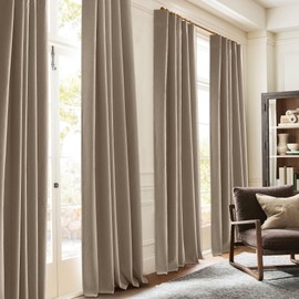 RYB HOME 100% Blackout Flax Linen Curtains 90 Inch Long, Light Block and Thermal Insulated Drapes, Total Blackout Curtains for Living Room/Bedroom/Nursery, 2 Panels, 52 Inch Wide, Mocha