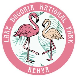 Blue Heron Two Flamingos Lake Bogoria, Kenya Car Truck Window Bumper Sticker Decal Souvenir - Pink