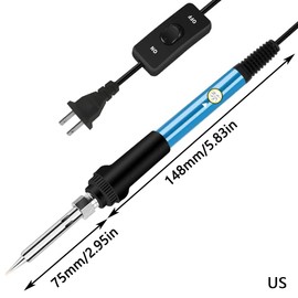 Soldering Iron Kit, 60W Welding Tools with Adjustable Temp 200-450°C and ON/Off Switch, 5 Soldering Tips, Solder Sucker, Tin Wire, Wire Stripper Cutter, Stand, Tool Bag (Gray, Type: US)