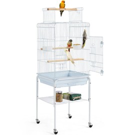 Yaheetech Play Open Top Parrot Bird Cages for Sun Parakeet Cockatiel Green Cheek Conure Lovebird w/Detachable Rolling Stand, White