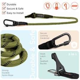 ARCA PET Dog Seat Belt for Car | Universal Dog Car Seatbelt | Durable Reflective Dog Seatbelt with Clip Hook Latch, Buckle and Carabiner- Safe and Secure Pet Safety Restraint for Dog (Army Green)