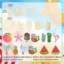 KitBeads 30 Stück 12 Stile Sommer Holzornamente Hawaiianische Ozean Holzausschnitte Surfbrett Slipper Palme Form für Party Malerei DIY Dekor Supplies