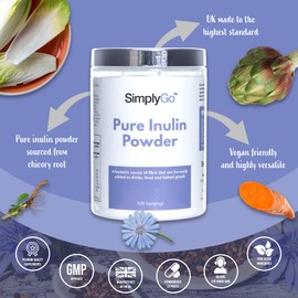 Simply Supplements SimplyGo Pure Inulin Powder | 500g | 100 Servings | Great Source of Soluble Dietary Fibre | Prebiotic Supplement | Vegan Friendly | Resealable Tub for Ease