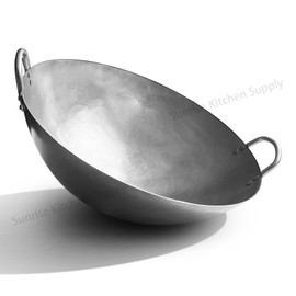 SUNRISE Kitchen Supply Heavy Duty Hong Kong Style Carbon Steel Wok (Round Bottom) 15"