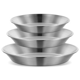 Tobeelec 3 Pcs Stainless Steel Pie Pan Set, Pizza Pan Deep Pie Dish Pie Plate Baking Tray Dishes for Pizza Baking Serving Oven Grill, 3 Sizes