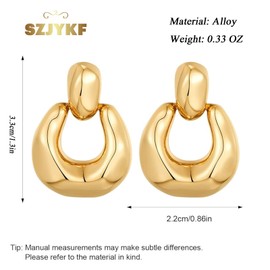 SZJYKF Statement Earrings for Women Fashion Big Gold Dangle Earrings Heart Geometric Arc Stud Earrings Minimalist Prom Earrings Jewelry for Women and Girls (Gold Round)