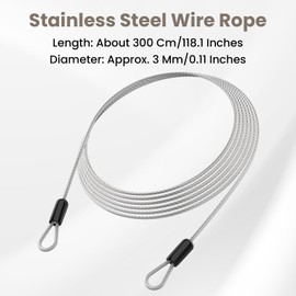 BaYiToo 9.84FT 3mm Stainless Steel Security Cable, Safety Cable Luggage Lock, Security Wire Rope with Double Loop for Outdoor Travel