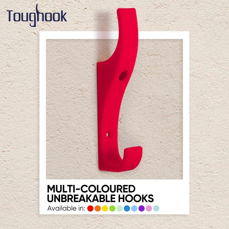 TOUGHOOK Unbreakable Plastic Safety Coat Hooks 10 Pack (Red)