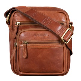 STILORD 'Fabian' Messenger Bag Leather Small 9,7' Tablet Case Cross-Body Shoulder Bag for Men and Women Vintage Everyday Spacious Genuine Leather, Colour:Shiny Cognac Brown