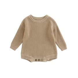 FYBITBO Baby Girl Boy Sweater Knit Oversized Pullover Sweatshirt Romper Onesie Warm Fall Winter Clothes Outfit Newborn (Khaki,3-6 Months)