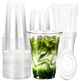 Artpreti 25 Pack 16 oz Clear Plastic Cups with Lids and Straws, Disposable Iced Coffee Cups for Smoothie, Milkshake, Slushie, Cold Drinks - BPA free