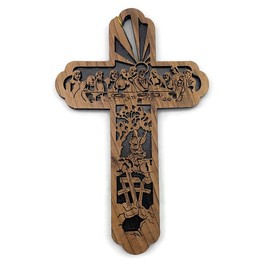 Last Supper Cross for Wall, Set of 3 Olive Wood Holy Land Cross from Bethlehem, Cross Christmas Tree Ornament, Wooden Cross Wall Decor, Religious Gifts for Home, Cross Christmas Decorations